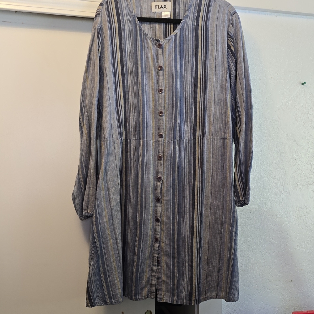 Flax Multicolor Striped Long Sleeve Dress/Duster